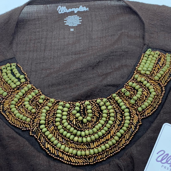NWT Wrangler Women's Sleeveless Tank Top Brown Beaded Layered Ruffled Size M - Picture 6 of 8